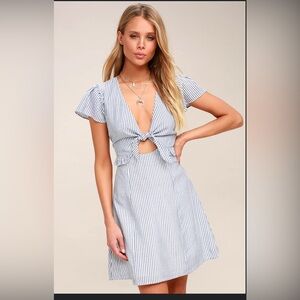 Lulus Blue & White Striped Tie-Front Mini Dress Backless Women’s M